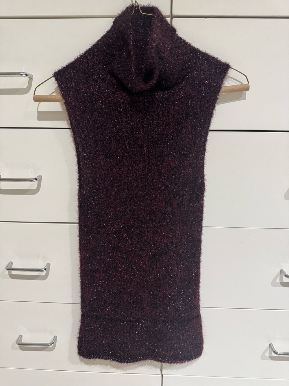 DKNY Sleeveless Cowl Turtleneck Sweater in Deep Plum